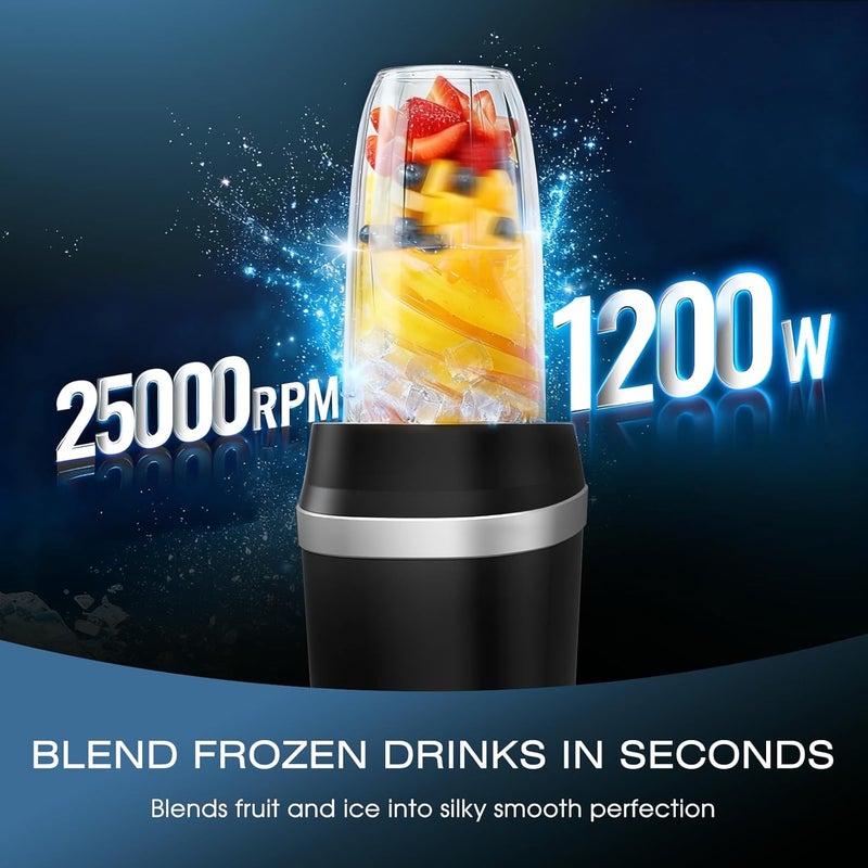 Nahida Blender for Smoothies, 1200W Smoothie Blender for Ices Crushing, Blenders with (2) 6-Fin Blades, Personal Blenders for Kitchen with 23oz, 32oz, 37oz Easy Go Cups for Juices, Black - Image 2